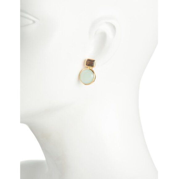 SHAANTI JEWELS  India 18kt Gold Plated Sterling Silver Aqua Calcite Earrings - Picture 2 of 2